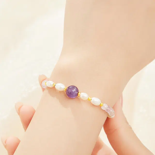 老凤祥 佳期如梦 九紫离火紫气东来转运珠 轻奢精致简约小众珍珠百搭 告白约会精美礼盒#好运 紫水晶 手链 女款