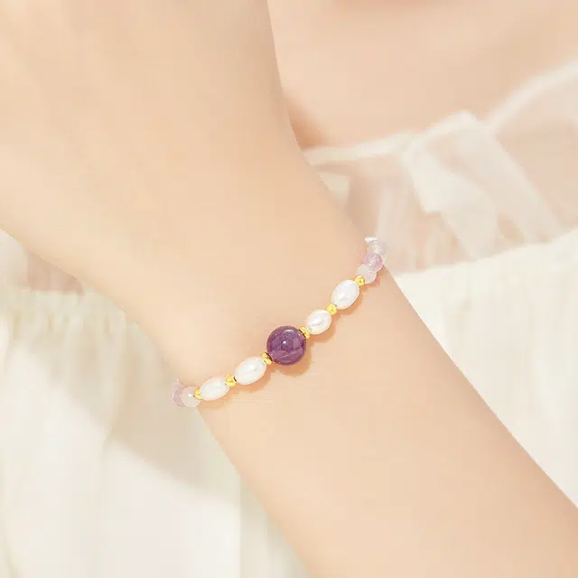 老凤祥 佳期如梦 九紫离火紫气东来转运珠 轻奢精致简约小众珍珠百搭 告白约会精美礼盒#好运 紫水晶 手链 女款