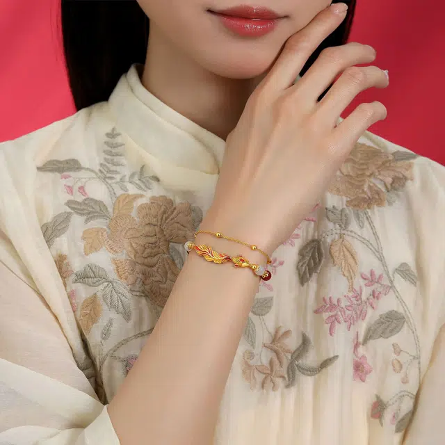 老凤祥 锦鲤纳福 经典复古新中式时来运转 转运珠小众设计 招财纳福百搭国风#好运天然 玉髓 手链 女款
