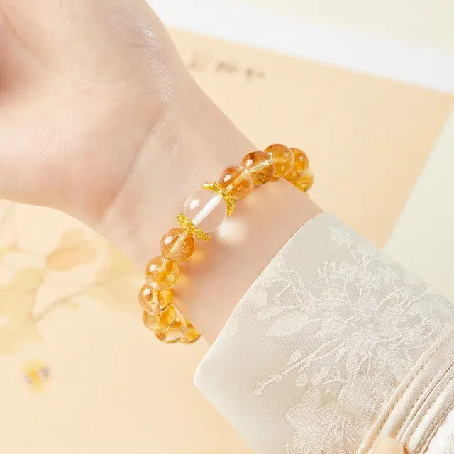 老凤祥 鎏光晶梦 招财进宝八方来财时来运转黄新中式小众简约百搭转运暴富 告白精美礼盒装天然 多色水晶 手串 女款