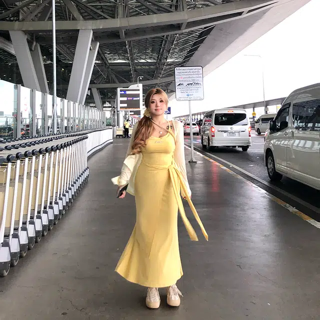 安妮不火 夏季 晨曦流浪簿设计感气质纯色露背绑带针织无袖吊带裙裙装套装 女款