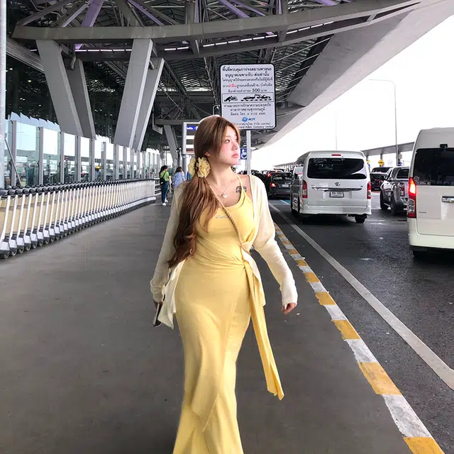 安妮不火 夏季 晨曦流浪簿设计感气质纯色露背绑带针织无袖吊带裙裙装套装 女款