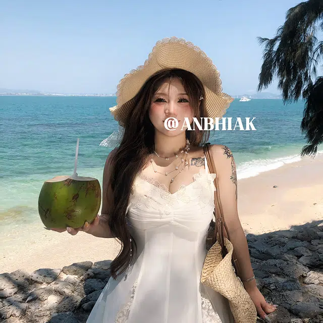 安妮不火 甜美浪漫蝴蝶蕾丝装饰罩衫飘逸雪纺仙女裙裙装套装 女款 杏色