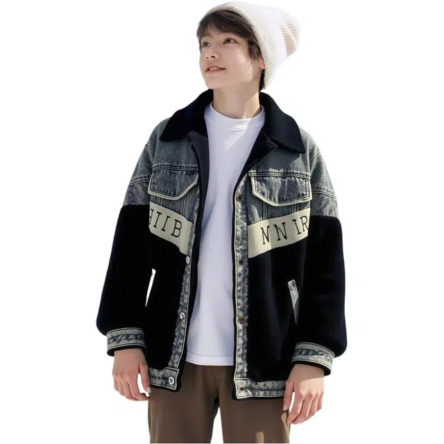 雅鹿夹克 时尚潮流复古撞色字母加棉保暖单排扣 青少年