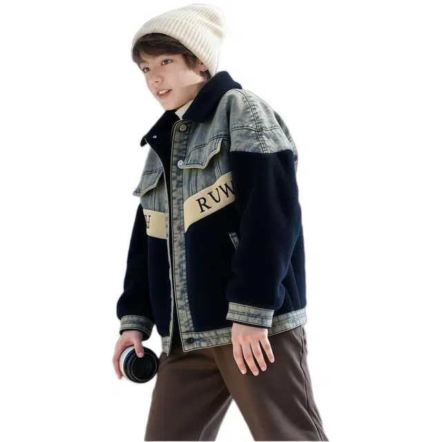 雅鹿夹克 时尚潮流复古撞色字母加棉保暖单排扣 青少年