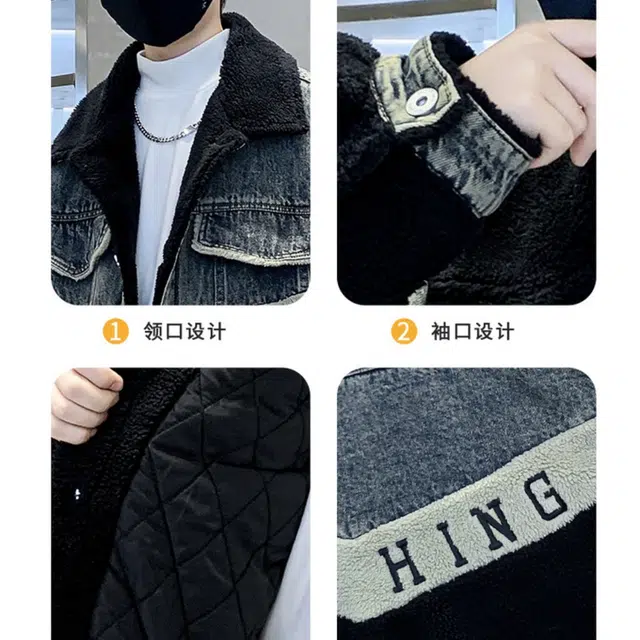 雅鹿夹克 时尚潮流复古撞色字母加棉保暖单排扣 青少年