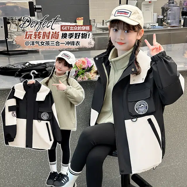 雅鹿 时尚洋气连帽冲锋衣 黑色 青少年