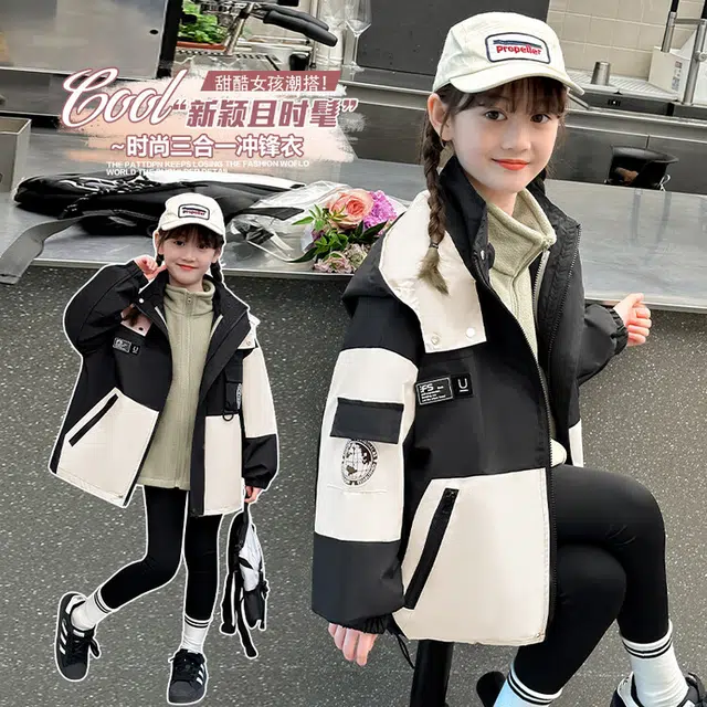 雅鹿 时尚洋气连帽冲锋衣 黑色 青少年