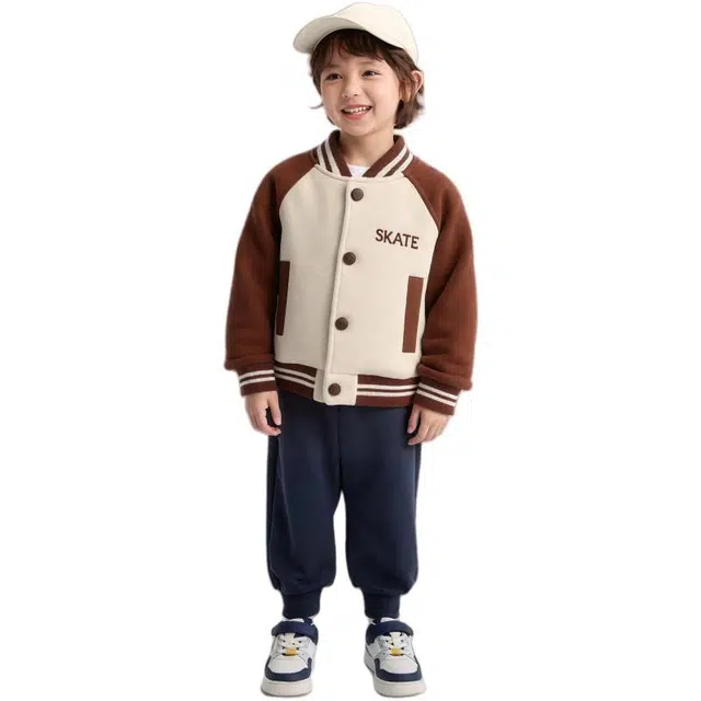 雅鹿夹克 潮流舒适绣花字母夹棉棒球服 咖啡色 儿童款