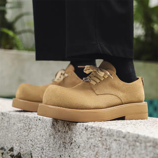 牛反绒皮 美拉德风大头厚底舒适工装大黄靴 休闲鞋 男款 黄色