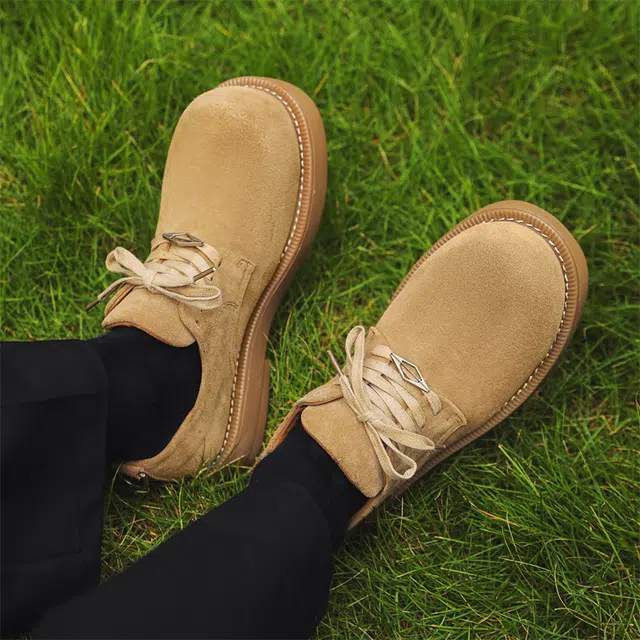 牛反绒皮 美拉德风大头厚底舒适工装大黄靴 休闲鞋 男款 黄色