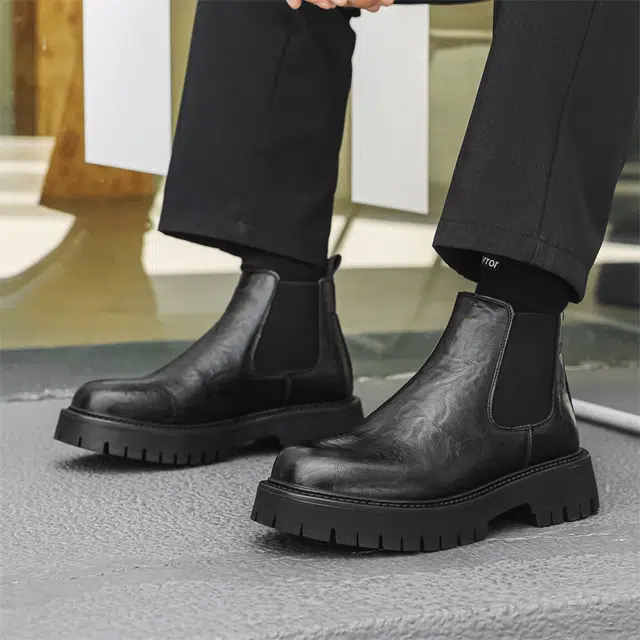 经典潮流轻奢英伦风厚底高帮时尚 短筒 马丁靴 男款 黑色