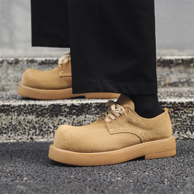 牛反绒皮 美拉德风大头厚底舒适工装大黄靴 休闲鞋 男款 黄色