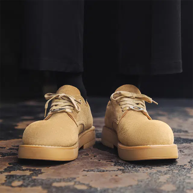 牛反绒皮 美拉德风大头厚底舒适工装大黄靴 休闲鞋 男款 黄色