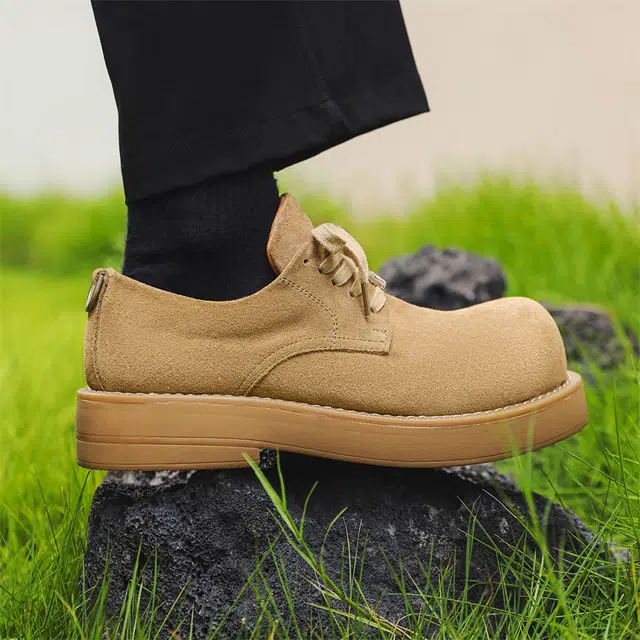 牛反绒皮 美拉德风大头厚底舒适工装大黄靴 休闲鞋 男款 黄色