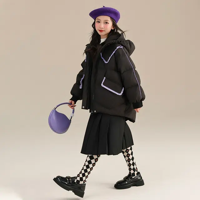 鸭鸭 童装 中大童小香风连帽羽绒服保暖休闲舒适羽绒服 儿童款