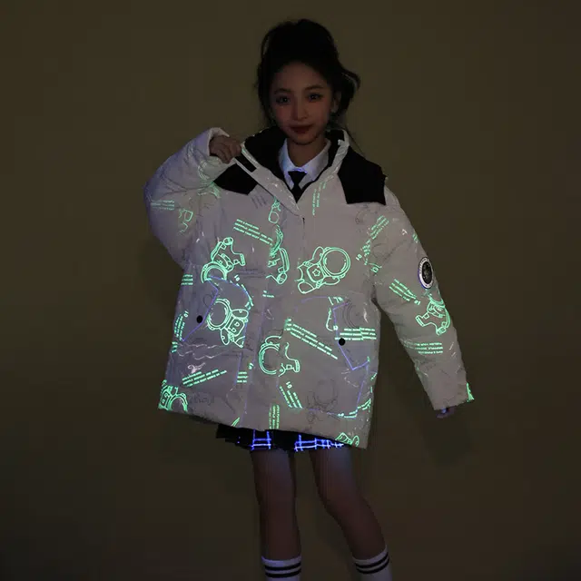 鸭鸭 童装 纯色反光宇航员连帽中长款羽绒服 儿童款