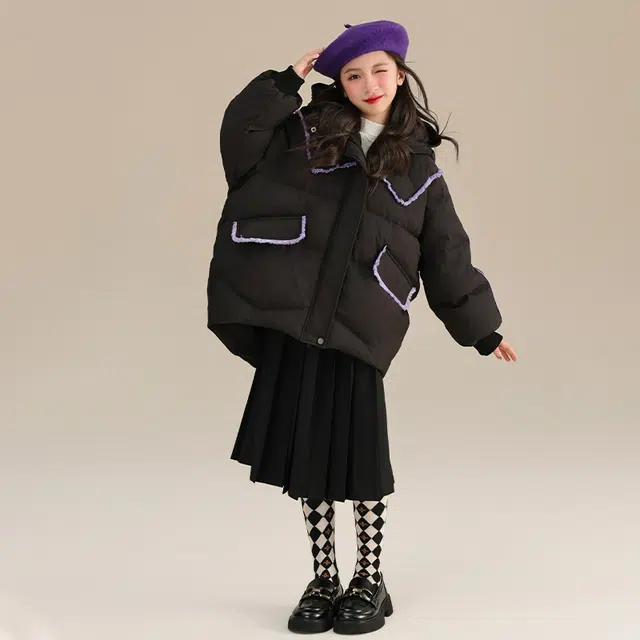 鸭鸭 童装 中大童小香风连帽羽绒服保暖休闲舒适羽绒服 儿童款