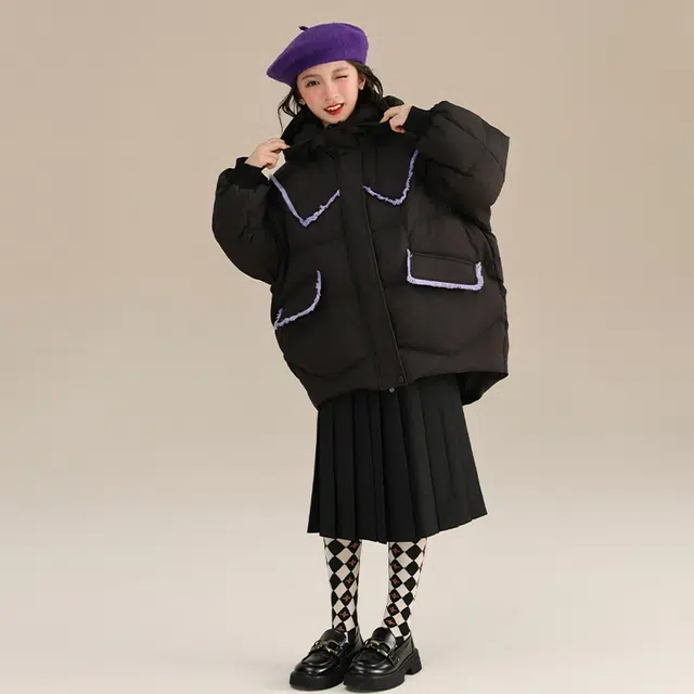 鸭鸭 童装 中大童小香风连帽羽绒服保暖休闲舒适羽绒服 儿童款