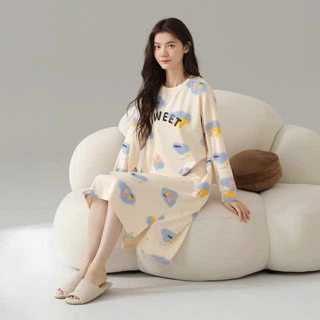 俏霓桐 舒适圆领长袖可爱甜美学生时尚居家睡衣家居服睡裙 女款