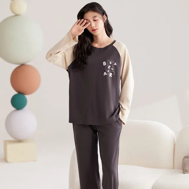 俏霓桐 休闲简约舒适可爱清新甜美套头可外穿家居服睡衣套装 女 图色