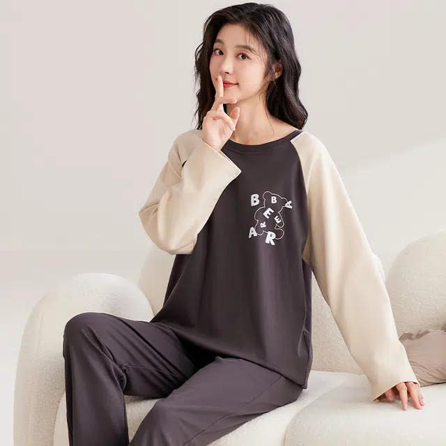 俏霓桐 休闲简约舒适可爱清新甜美套头可外穿家居服睡衣套装 女 图色