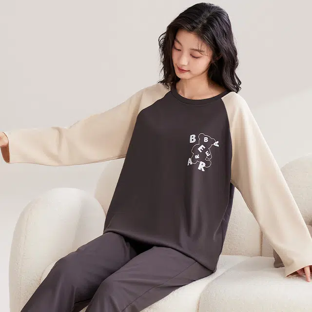 俏霓桐 休闲简约舒适可爱清新甜美套头可外穿家居服睡衣套装 女 图色