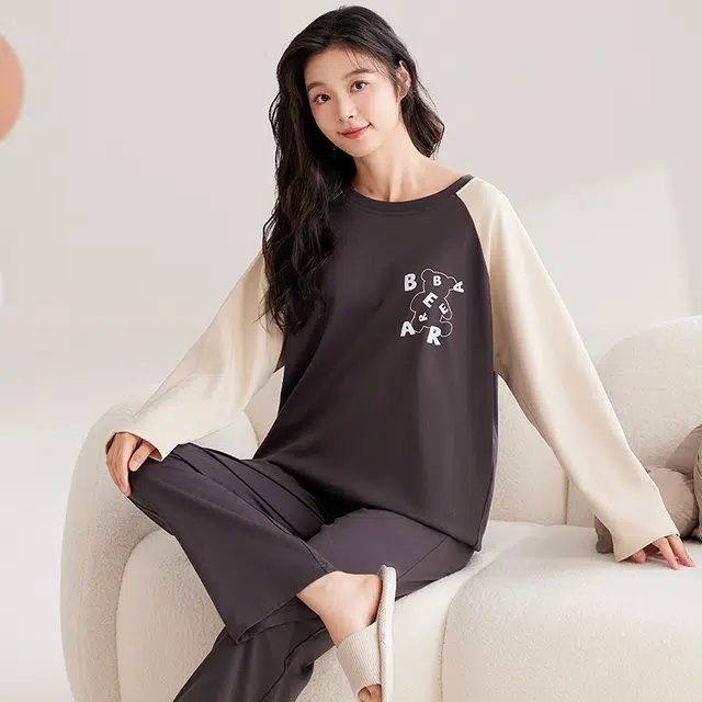 俏霓桐 休闲简约舒适可爱清新甜美套头可外穿家居服睡衣套装 女 图色
