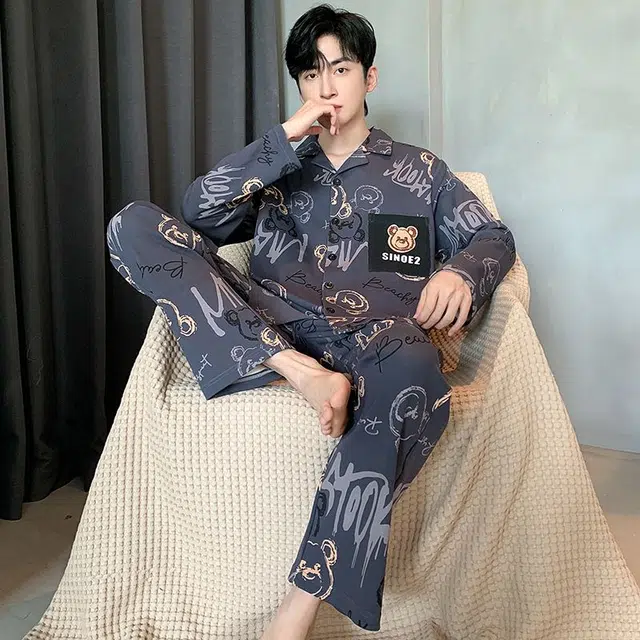 俏霓桐 休闲卡通开衫休闲舒适可外穿时尚家居服睡衣套装 男款 图色