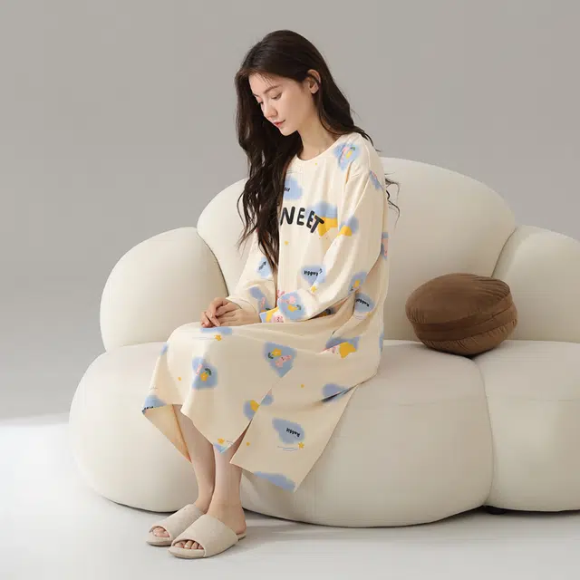 俏霓桐 舒适圆领长袖可爱甜美学生时尚居家睡衣家居服睡裙 女款