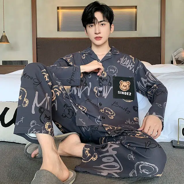 俏霓桐 休闲卡通开衫休闲舒适可外穿时尚家居服睡衣套装 男款 图色