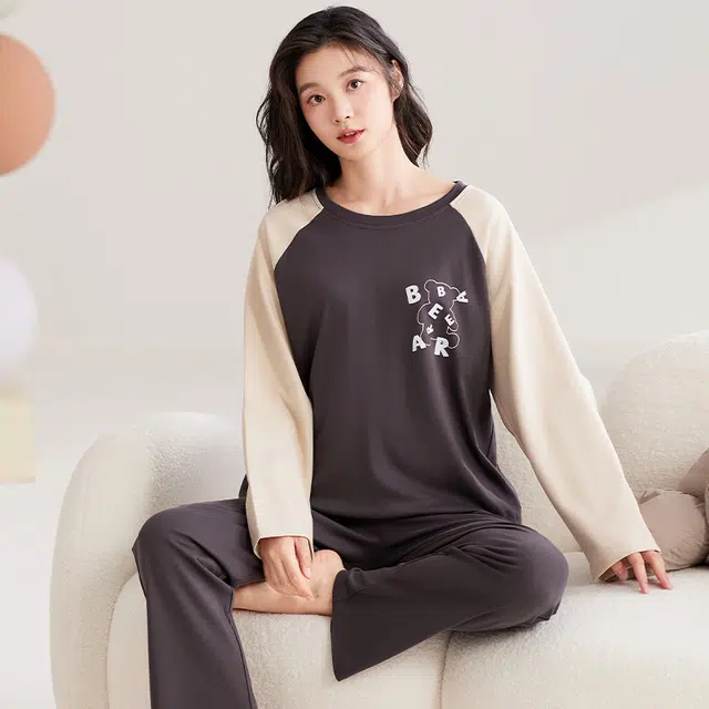 俏霓桐 休闲简约舒适可爱清新甜美套头可外穿家居服睡衣套装 女 图色