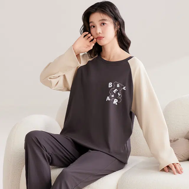 俏霓桐 休闲简约舒适可爱清新甜美套头可外穿家居服睡衣套装 女 图色