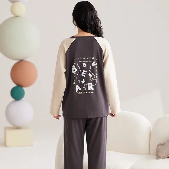 俏霓桐 休闲简约舒适可爱清新甜美套头可外穿家居服睡衣套装 女 图色