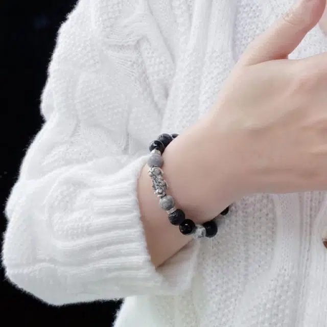 【S999银貔貅】 雅谷 招财吞金兽 聚八方财 守护 百搭高级礼盒天然 黑曜石 手串 男女同款情侣款