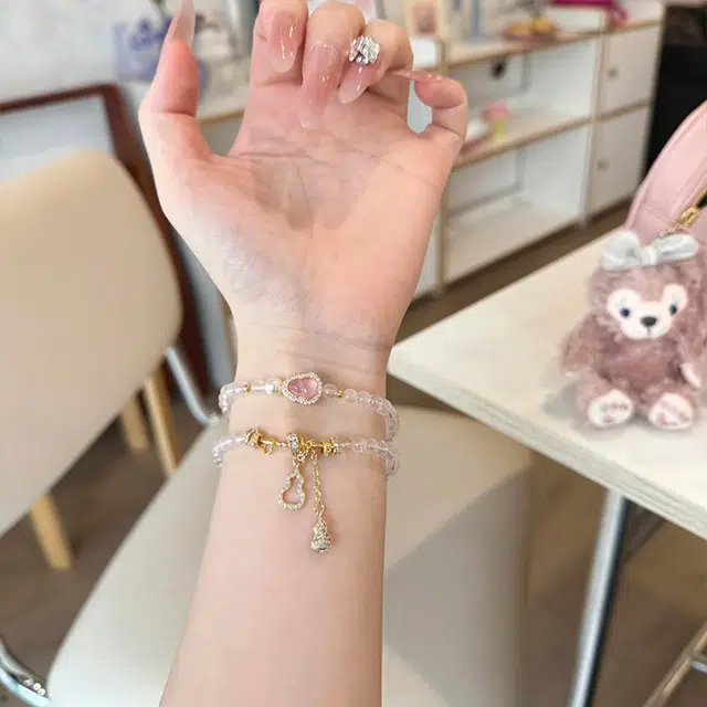 雅谷 福禄鎏金葫芦 双圈叠戴 招财福运双全 甜蜜爱情 甜美粉嫩小众显白气质 优雅表白百搭转运珠#好运天然 粉水晶 手串 女款