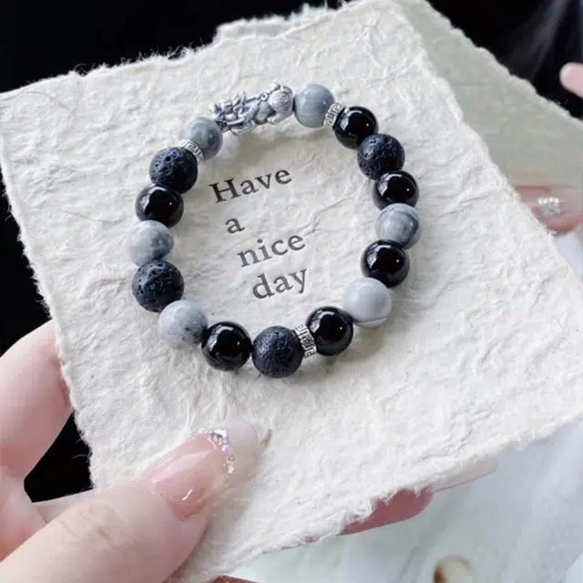 【S999银貔貅】 雅谷 招财吞金兽 聚八方财 守护 百搭高级礼盒天然 黑曜石 手串 男女同款情侣款