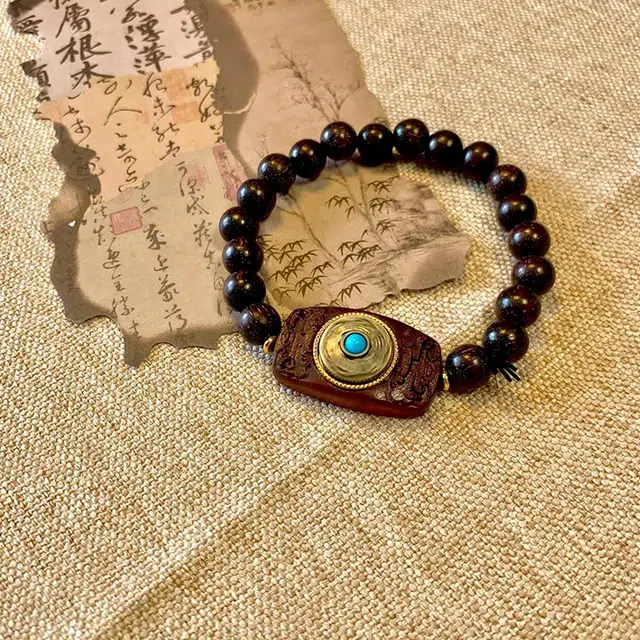 雅谷 时来运转 平安 吉祥如意 本命年大吉 新中式民族风高级轻奢佛珠念珠转运珠 檀木 手串 男女同款情侣款