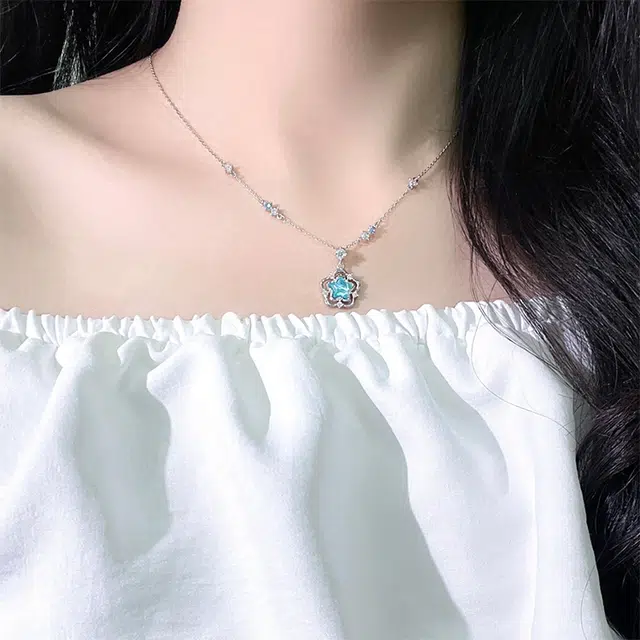 【S925银&幸运星】 雅谷 海洋之心 梦幻少女心星星锁骨链 五角星小清新轻奢小众简约百搭设计感甜美恋爱告白礼盒 琉璃 项链 女款