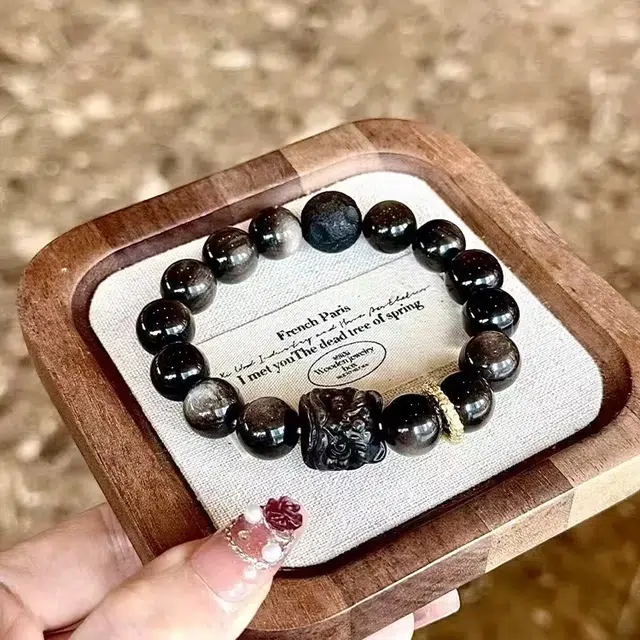 雅谷 新中式祥云瑞兽醒狮貔貅 时来运转 招财转运 八方来财  小众百搭高级天然 玻璃猫眼 手串 男女同款情侣款