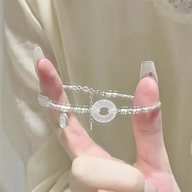 【S925银&碎碎冰平安扣】 雅谷 碎银几两 新中式福牌 福气转运珠 高级时尚百搭 礼盒告白甜蜜#好运天然 玉髓 手链 女款
