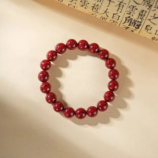 雅谷 水逆退散 本命年护平安招财转运 晶体素圈 国风小众百搭盘玩佛珠念珠转运珠 含辰砂 朱砂手串 男女同款情侣款