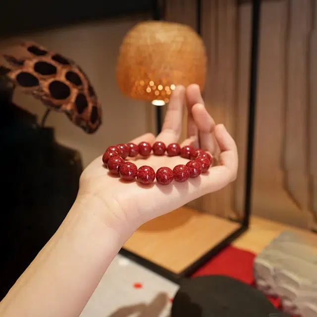 雅谷 水逆退散 本命年护平安招财转运 晶体素圈 国风小众百搭盘玩佛珠念珠转运珠 含辰砂 朱砂手串 男女同款情侣款