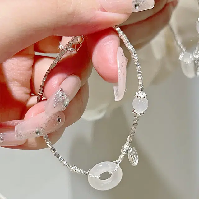 【S925银&碎碎冰平安扣】 雅谷 碎银几两 新中式福牌 福气转运珠 高级时尚百搭 礼盒告白甜蜜#好运天然 玉髓 手链 女款