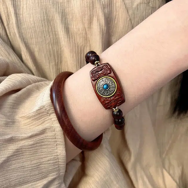 雅谷 时来运转 平安 吉祥如意 本命年大吉 新中式民族风高级轻奢佛珠念珠转运珠 檀木 手串 男女同款情侣款