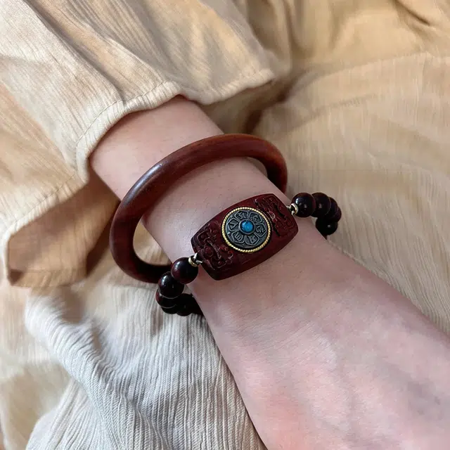 雅谷 时来运转 平安 吉祥如意 本命年大吉 新中式民族风高级轻奢佛珠念珠转运珠 檀木 手串 男女同款情侣款