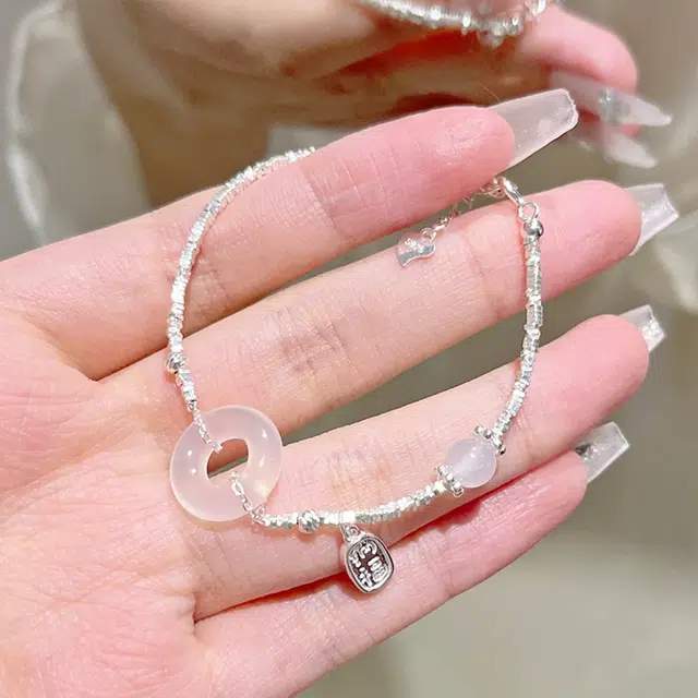 【S925银&碎碎冰平安扣】 雅谷 碎银几两 新中式福牌 福气转运珠 高级时尚百搭 礼盒告白甜蜜#好运天然 玉髓 手链 女款