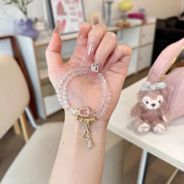 雅谷 福禄鎏金葫芦 双圈叠戴 招财福运双全 甜蜜爱情 甜美粉嫩小众显白气质 优雅表白百搭转运珠#好运天然 粉水晶 手串 女款