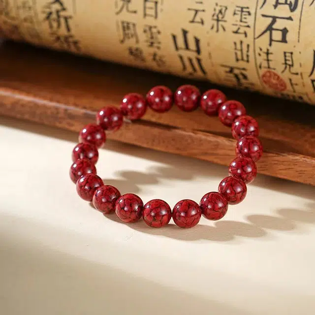 雅谷 水逆退散 本命年护平安招财转运 晶体素圈 国风小众百搭盘玩佛珠念珠转运珠 含辰砂 朱砂手串 男女同款情侣款