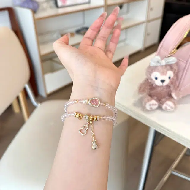雅谷 福禄鎏金葫芦 双圈叠戴 招财福运双全 甜蜜爱情 甜美粉嫩小众显白气质 优雅表白百搭转运珠#好运天然 粉水晶 手串 女款